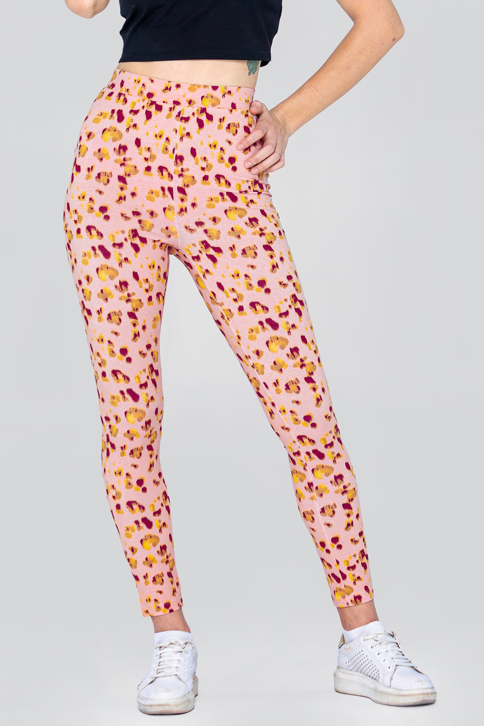 Enorsia Women's Cream Leopard Print Regular Length Leggings - Uk 18