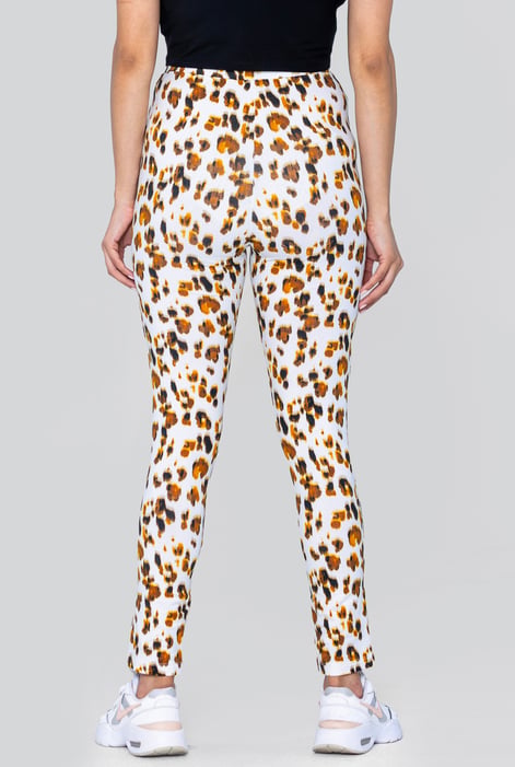 White Leopard Print Regular length Leggings