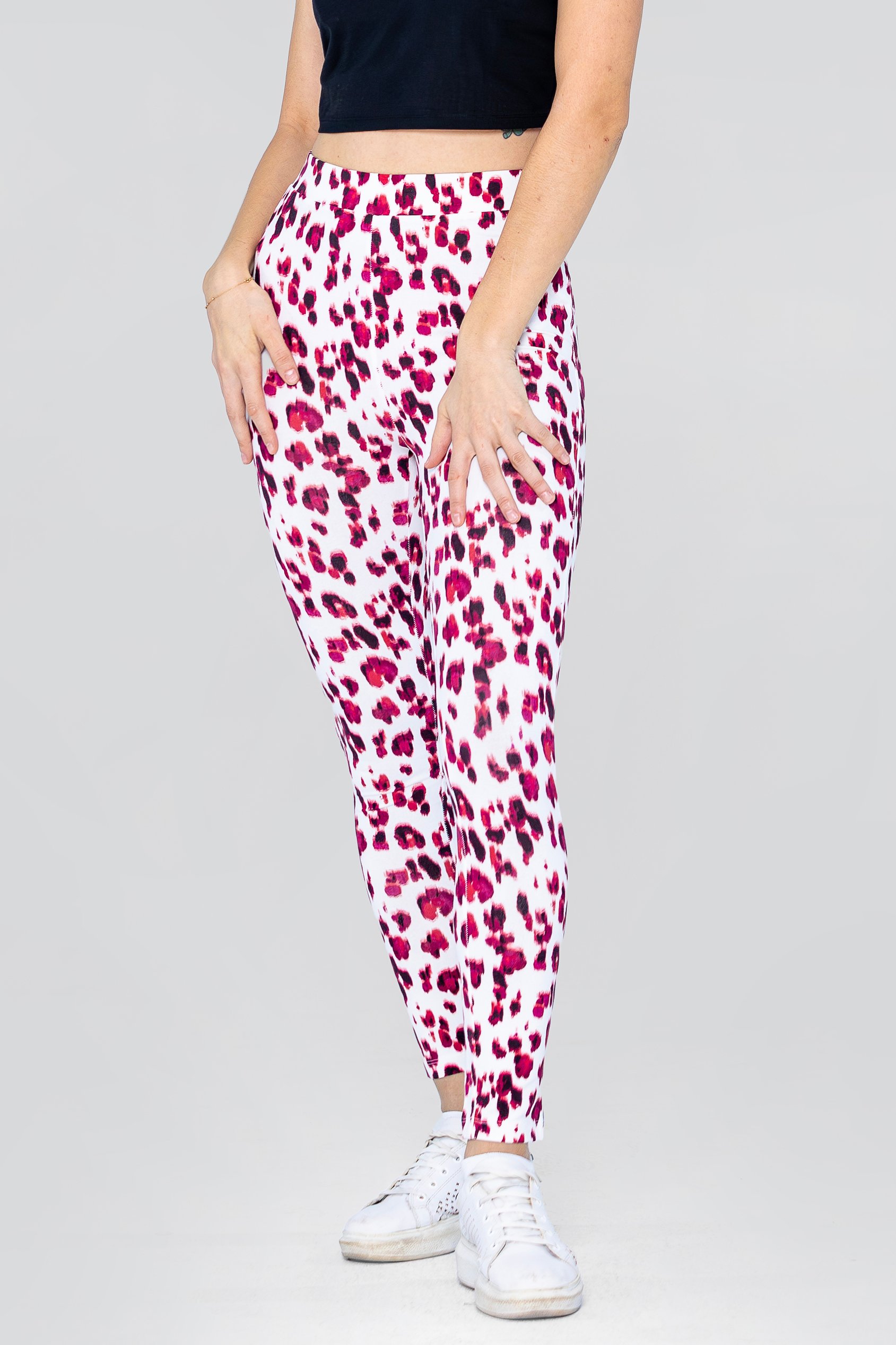 Enorsia Women's Pink Leopard Print Regular Length Leggings - Uk 18