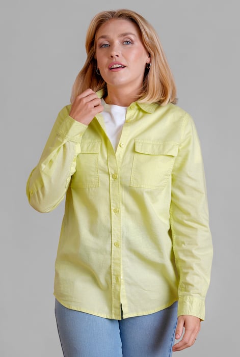 Lime Green Relaxed Fit Cotton-Linen Shirt