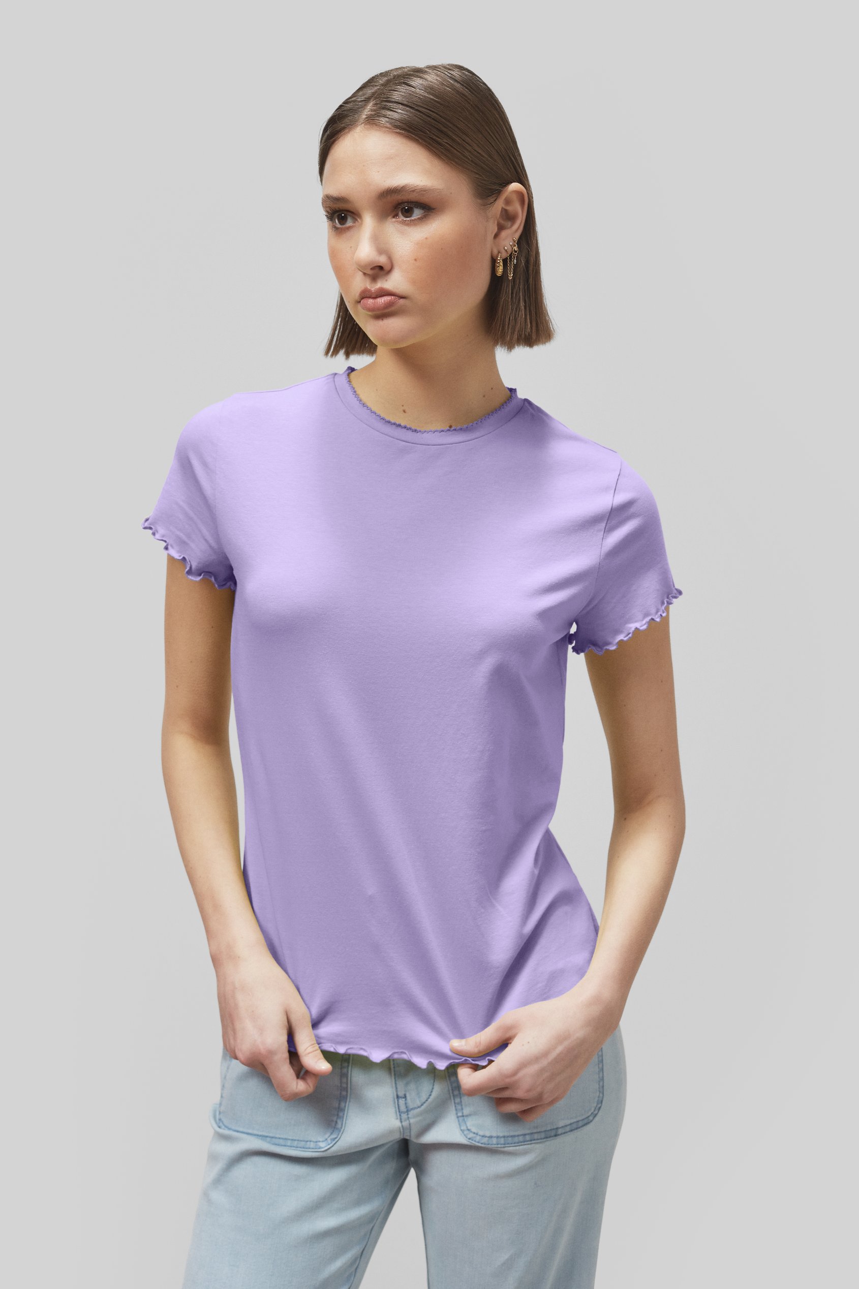 Enorsia Women's Purple Lettuce Edge T-Shirt - Uk 16