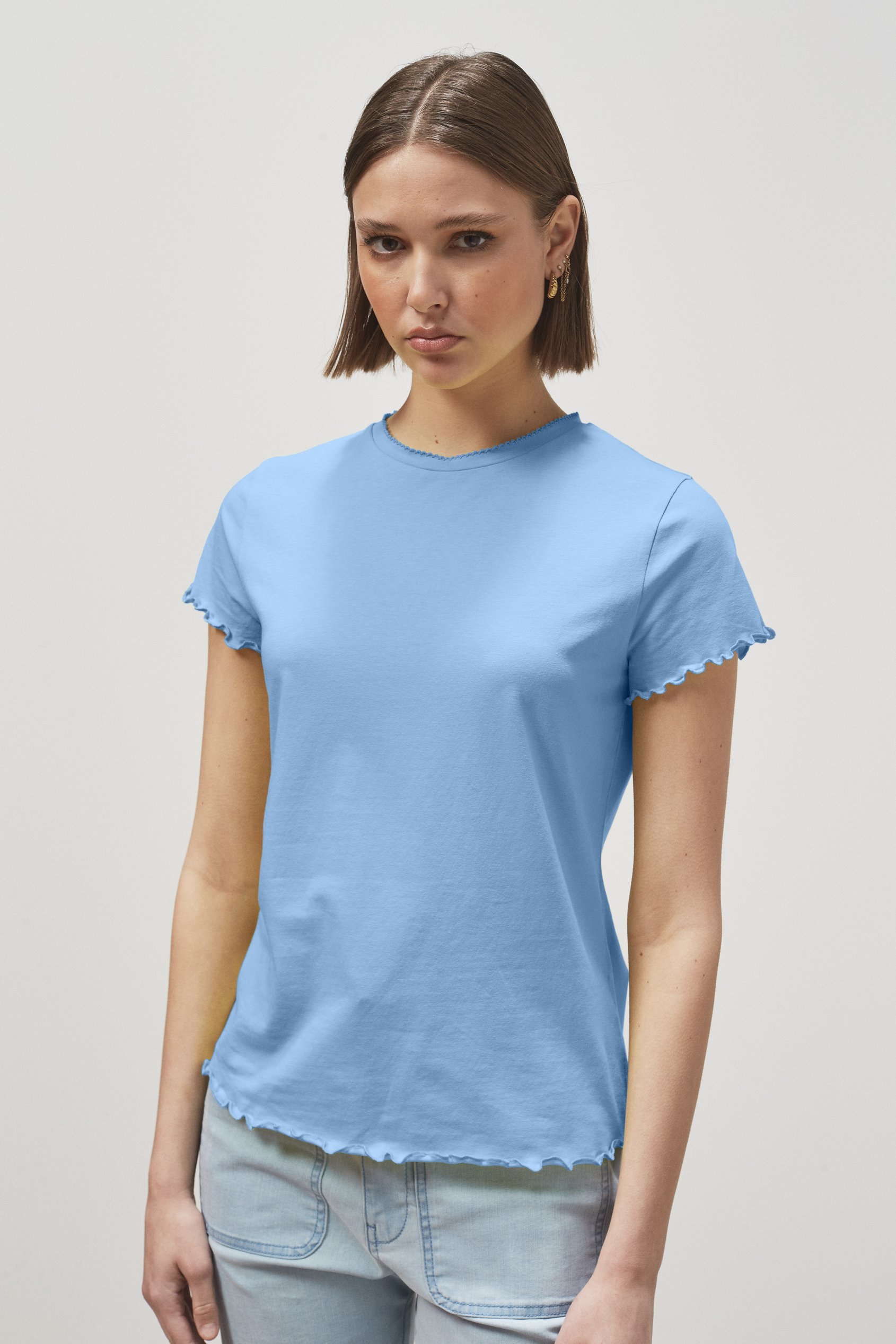 Enorsia Women's Blue Lettuce Edge T-Shirt - Uk 18