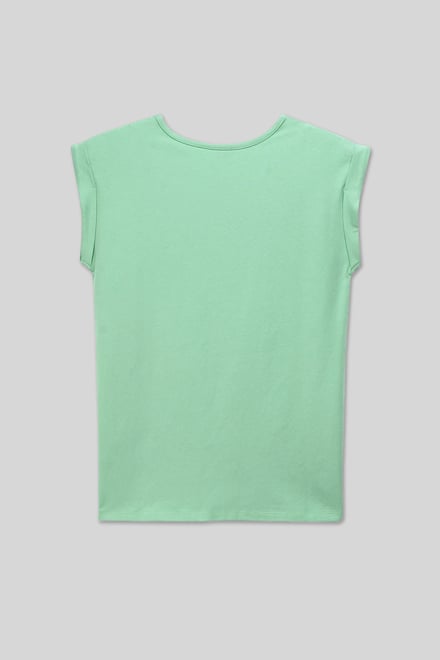 Shoulder Padded Cap-Sleeve Roll-Up T-Shirt