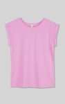 Shoulder Padded Cap-Sleeve Roll-Up T-Shirt