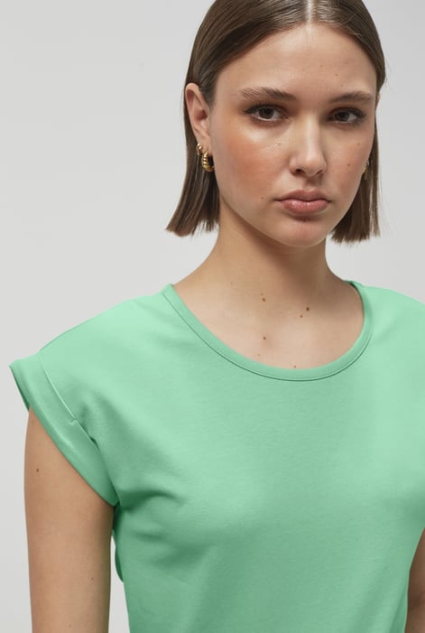 Green Shoulder Padded Cap-Sleeve Roll-Up T-Shirt