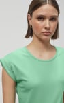 Shoulder Padded Cap-Sleeve Roll-Up T-Shirt
