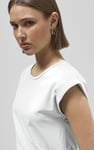 Shoulder Padded Cap-Sleeve Roll-Up T-Shirt