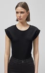 Shoulder Padded Cap-Sleeve Roll-Up T-Shirt