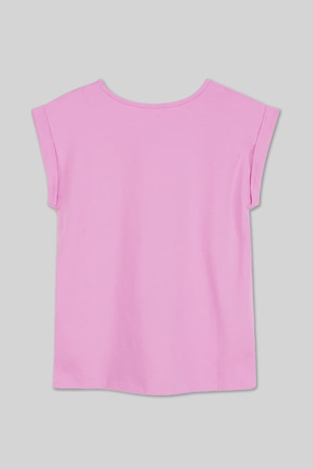 Shoulder Padded Cap-Sleeve Roll-Up T-Shirt