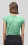 Shoulder Padded Cap-Sleeve Roll-Up T-Shirt