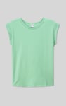 Shoulder Padded Cap-Sleeve Roll-Up T-Shirt