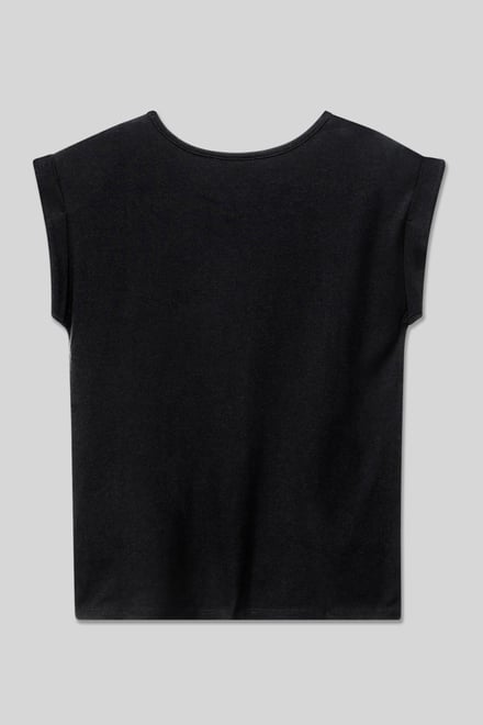 Shoulder Padded Cap-Sleeve Roll-Up T-Shirt