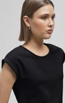 Shoulder Padded Cap-Sleeve Roll-Up T-Shirt
