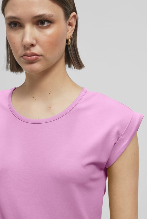 Pink Shoulder Padded Cap-Sleeve Roll-Up T-Shirt