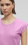 Shoulder Padded Cap-Sleeve Roll-Up T-Shirt