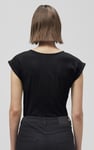 Shoulder Padded Cap-Sleeve Roll-Up T-Shirt