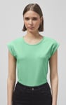 Shoulder Padded Cap-Sleeve Roll-Up T-Shirt