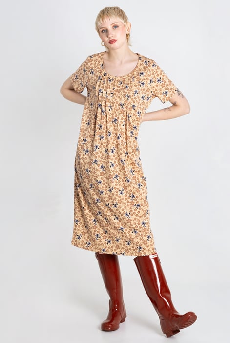 Beige Pleated Details S/S Nightdress