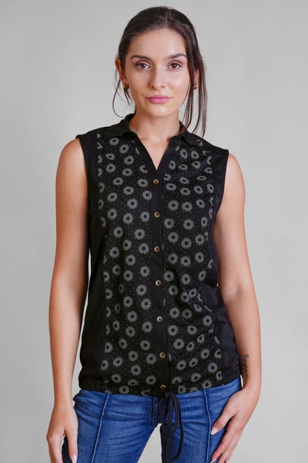 Sleeveless Printed Tie Hem Tops