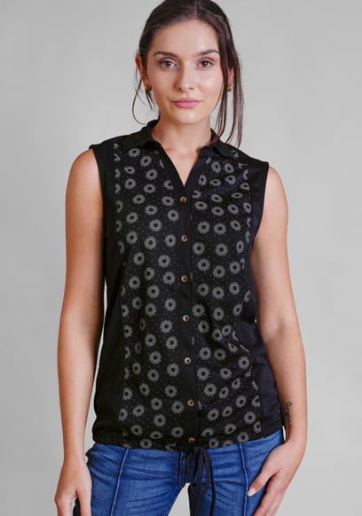 Sleeveless Printed Tie Hem Tops