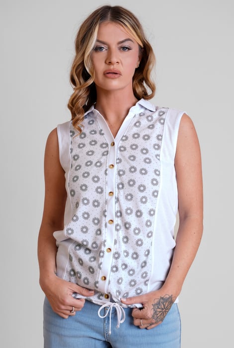Black Sleeveless Printed Tie Hem Tops
