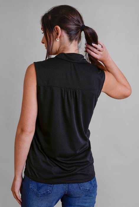 Black Sleeveless Printed Tie Hem Tops