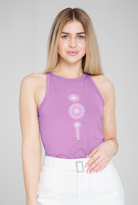Pink Motif Embroidered Tank Top