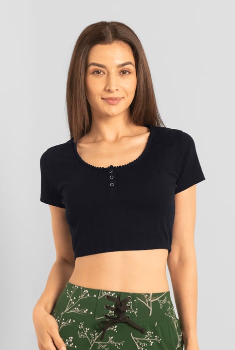 White Snap Button Details Crop Tank Top