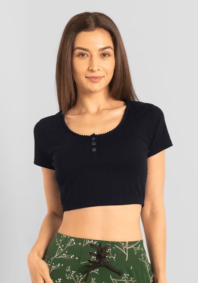 Snap Button Details Crop Tank Top