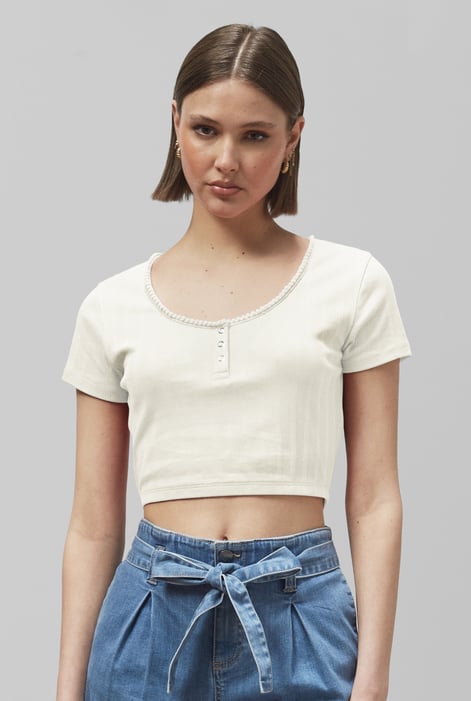White Snap Button Details Crop Tank Top