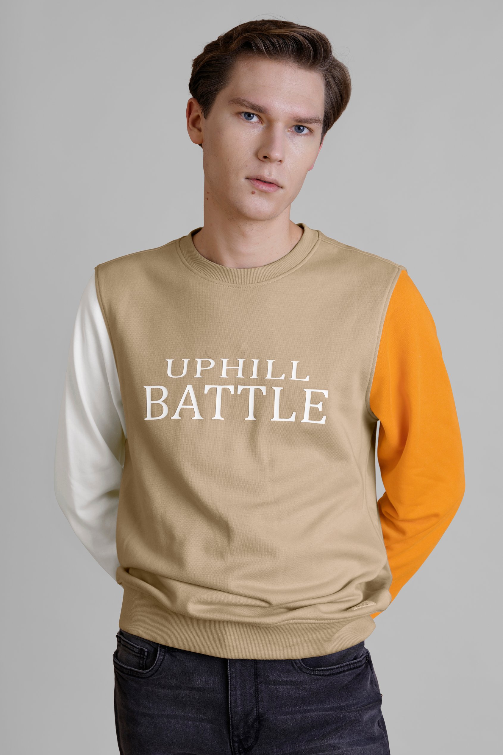 Enorsia Men's Cream ’S Colour Block Sweatshirt - Uk Xxl