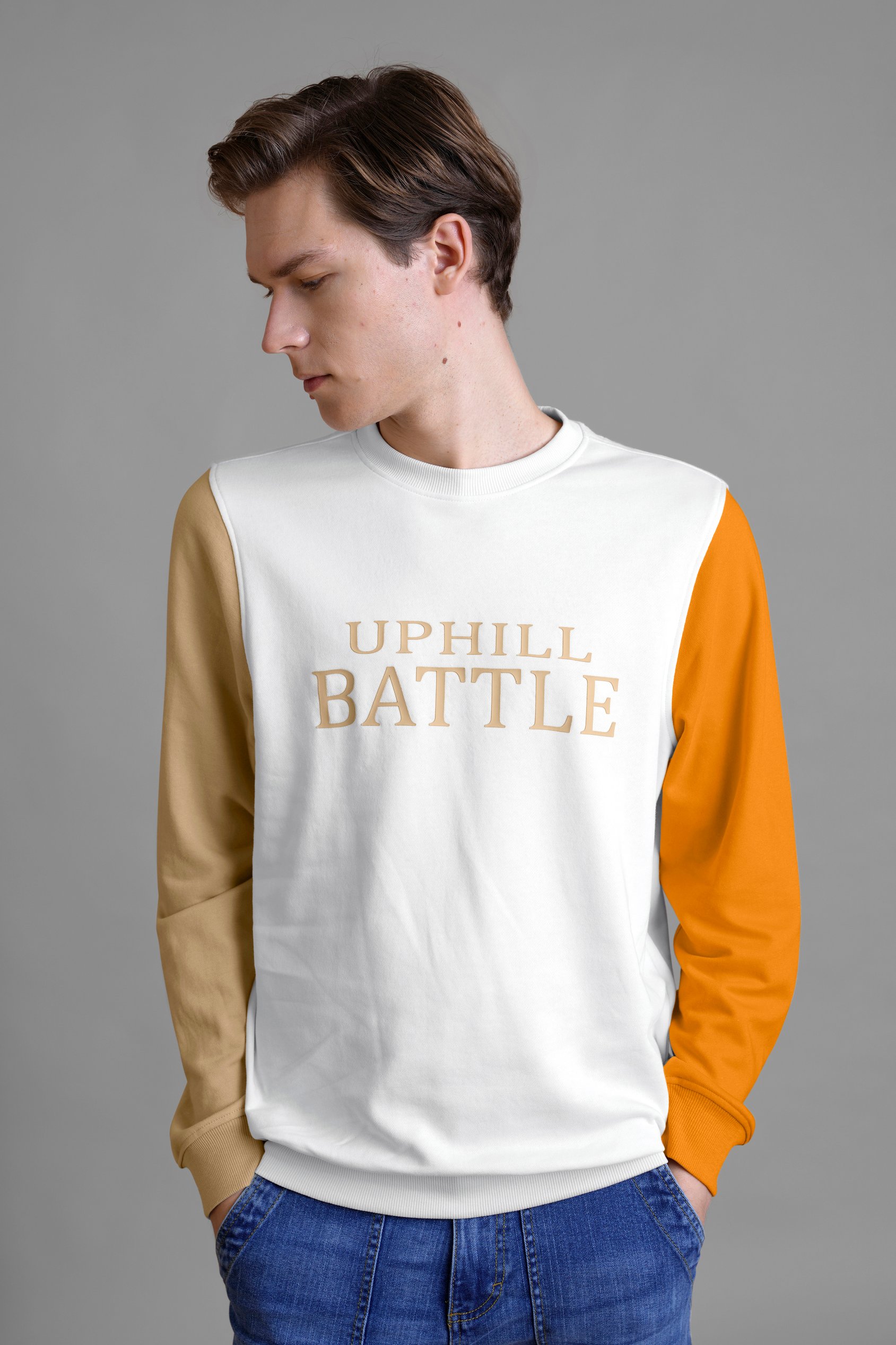 Enorsia Men's White ’S Colour Block Sweatshirt - Uk L