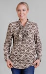 Ornate Print Tie-Neck Shirt With Zip Front