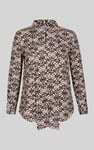Ornate Print Tie-Neck Shirt With Zip Front