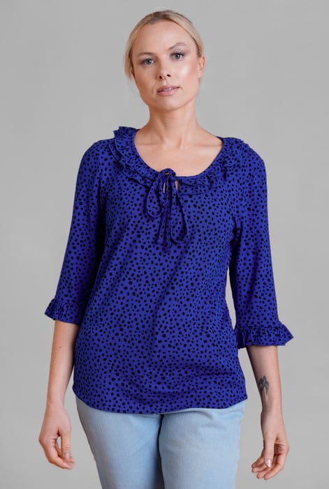Women's Cream Polka Dot  Prints  Frill Neck Jersey Blouse