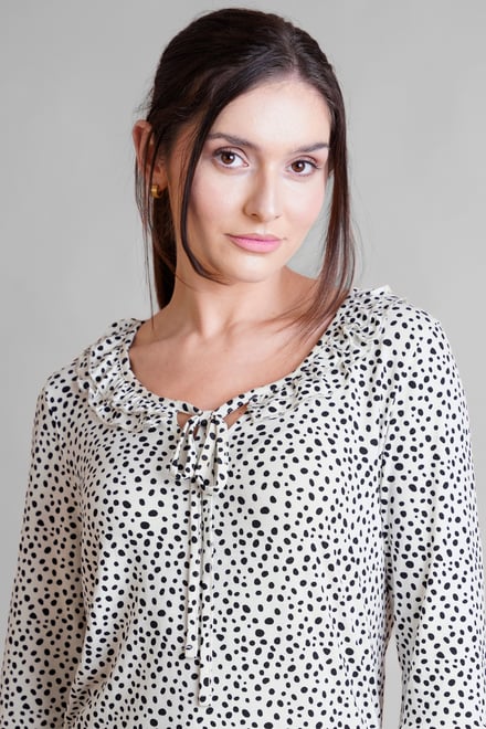 Women's Polka Dot  Prints  Frill Neck Jersey Blouse