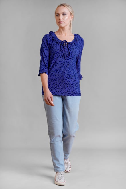 Women's Polka Dot  Prints  Frill Neck Jersey Blouse