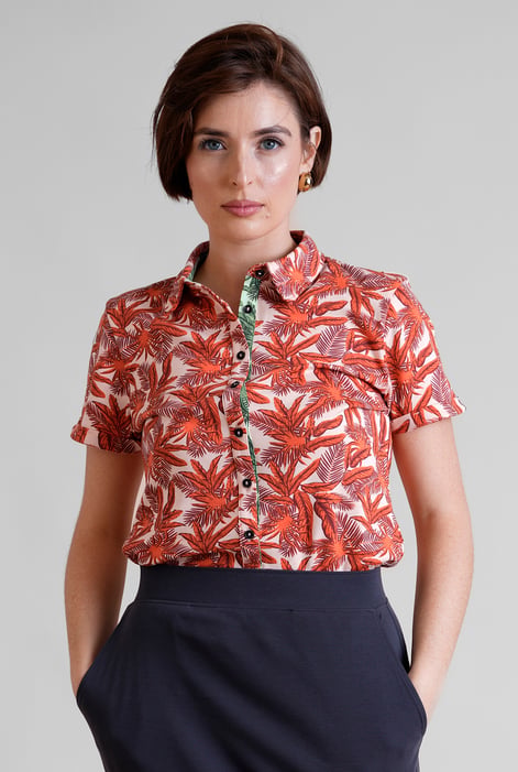 Green Leaf Printed Semi Crop Shirts