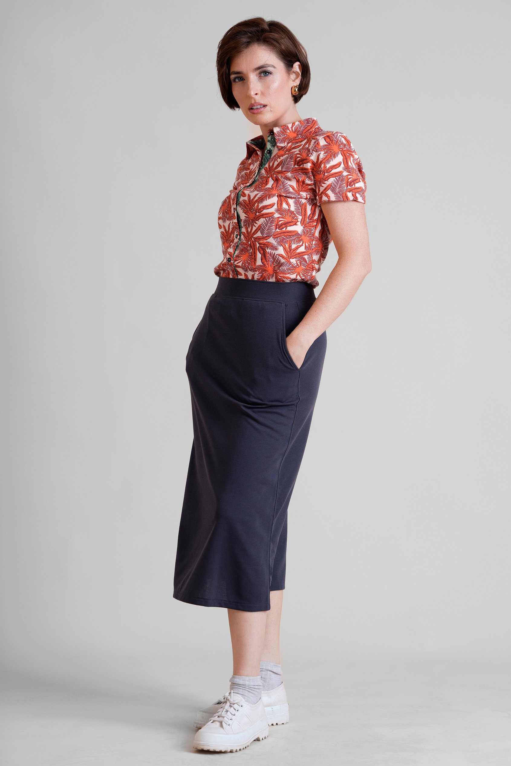 Leaf Printed Semi Crop Shirts