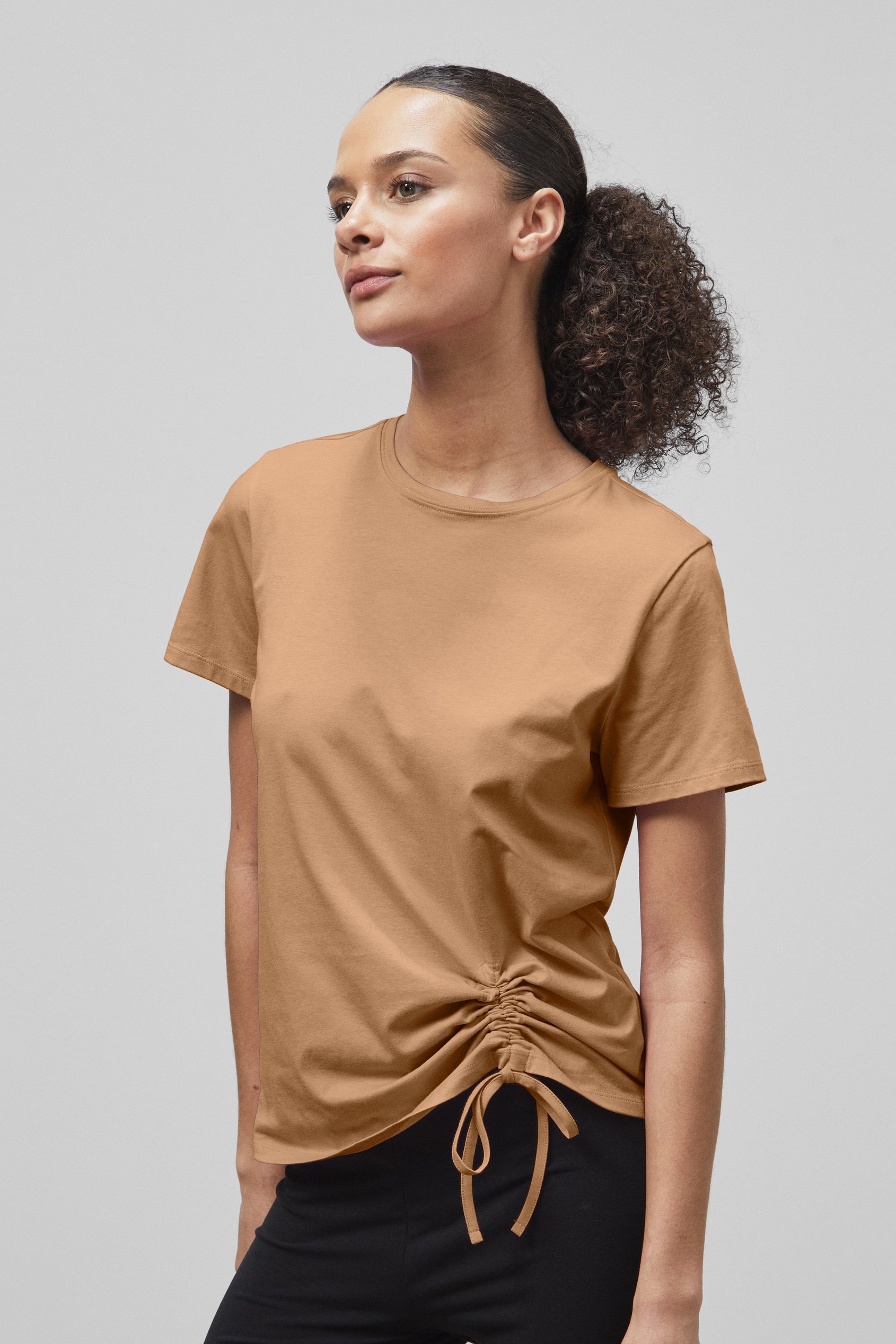 Enorsia Women's Brown Ruched Front T-Shirt - Uk 16