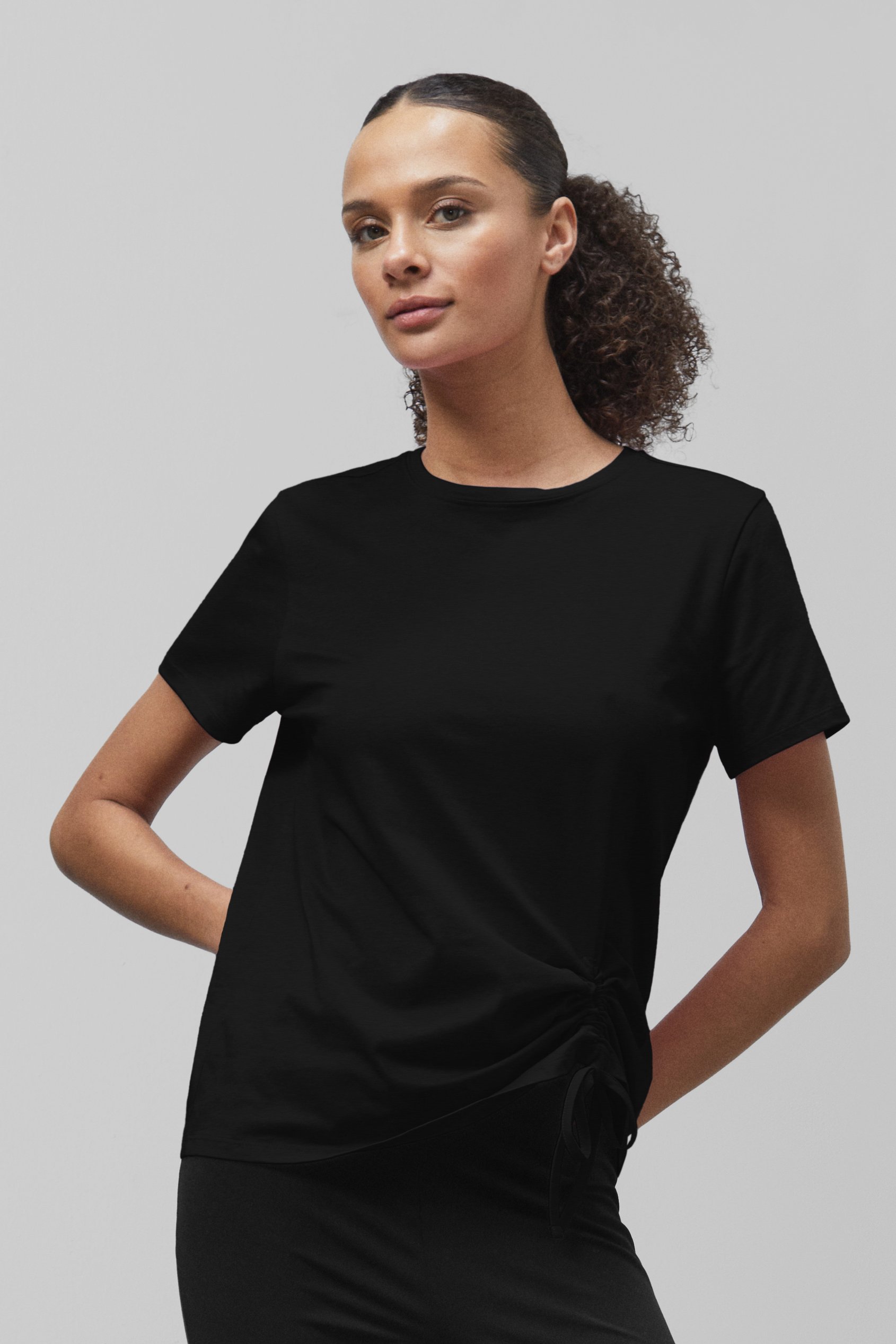 Enorsia Women's Black Ruched Front T-Shirt - Uk 8