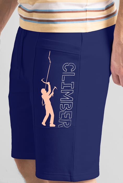 Mens Navy Brush Back Fleece Printed Shorts