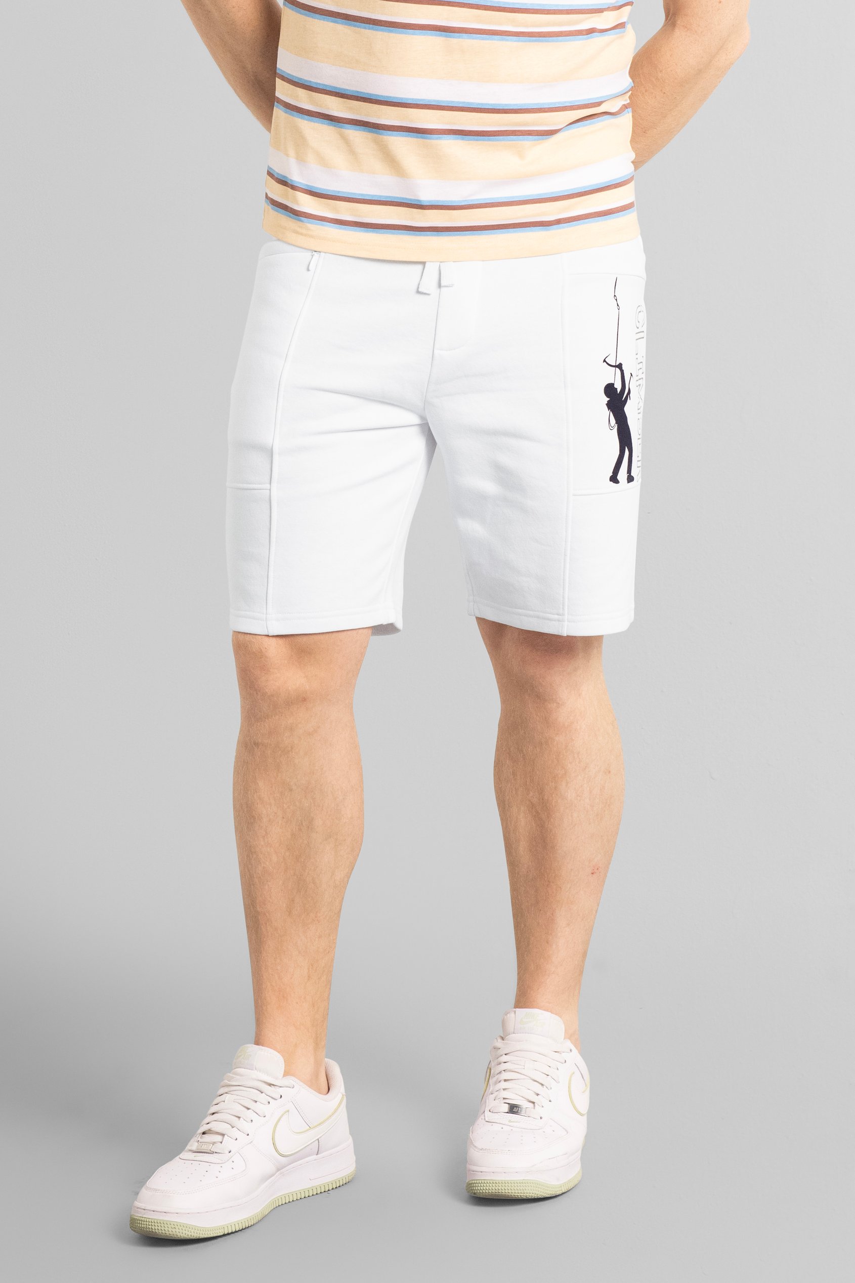 Enorsia Men's White Brush Back Fleece Printed Shorts - Uk S