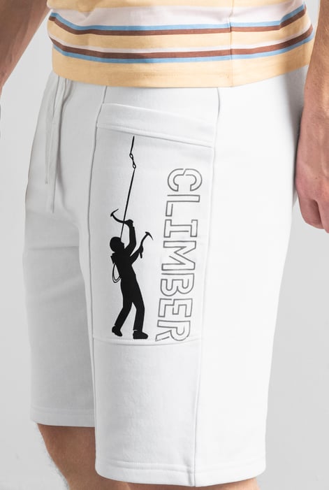 Mens White Brush Back Fleece Printed Shorts