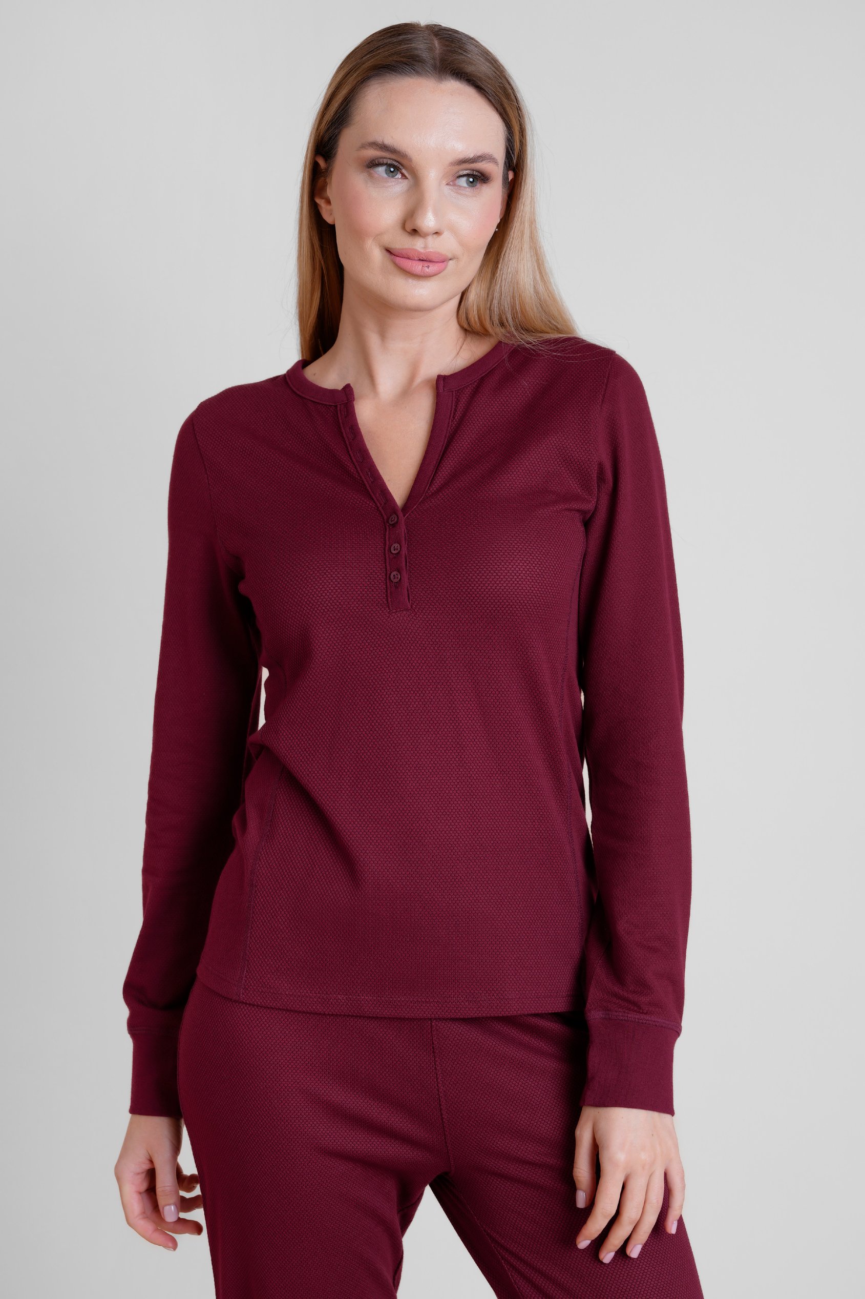 Enorsia Women's Maroon Lightweight Snow Cuff Jersey Tops - Uk 12