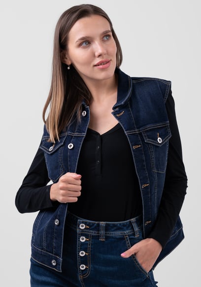Womens Sleeveless Button Up Denim Jacket