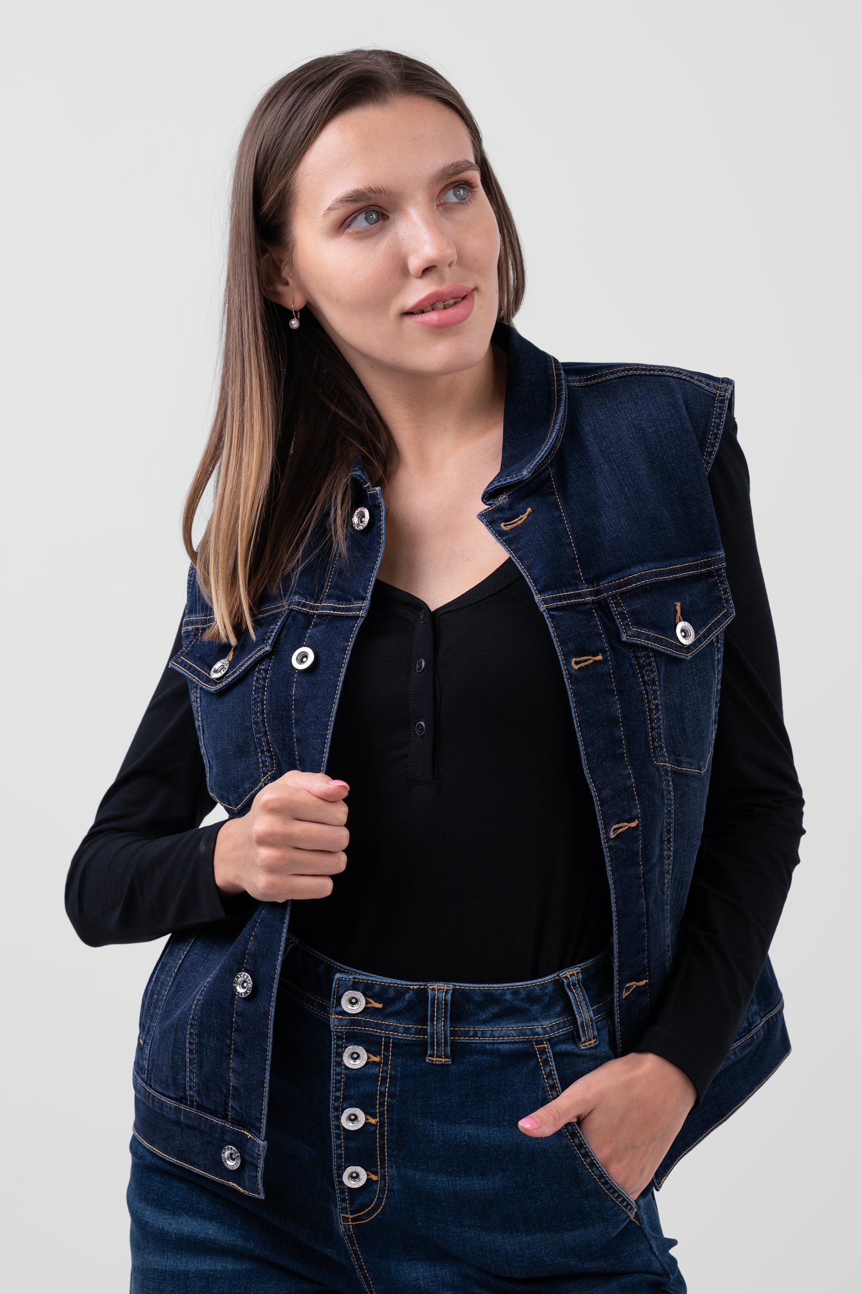 Enorsia Women's Blue Deep Sleeveless Button Up Denim Jacket - Uk 14