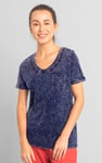 Indigo Washed Embroidered V-Neck T-shirt