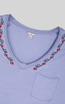 Indigo Washed Embroidered V-Neck T-shirt