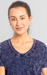 Indigo Washed Embroidered V-Neck T-shirt